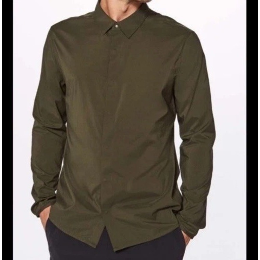 Lululemon On Time Long Sleeve Snap Dark Olive Long Sleeve Shirt Men's L‎